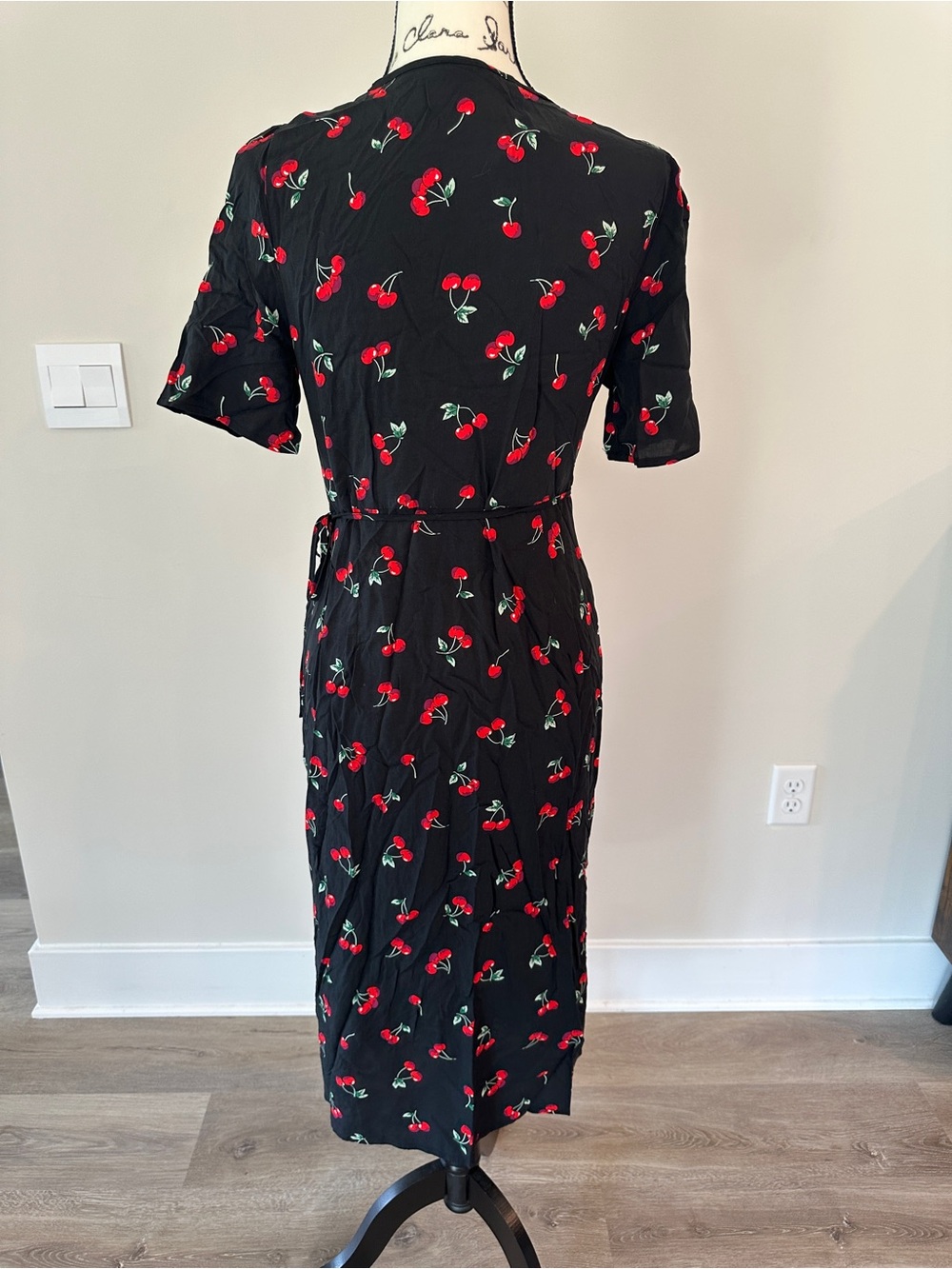 SHEIN Black Cherry Wraparound Maxi Dress with waist tie size L sexy feminine - Picture 5 of 12